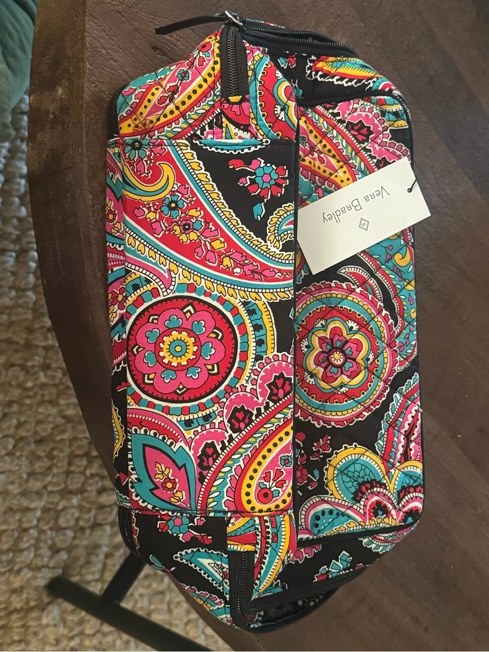 Large Vera Bradley Blush and Brush Parisian Paisley Makeup Case - Black Multi